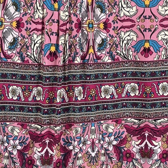 GiGio Womens M Boho Floral Blouse Smocked Cuff Balloon Sleeves Hippie Artsy Top - Picture 8 of 16